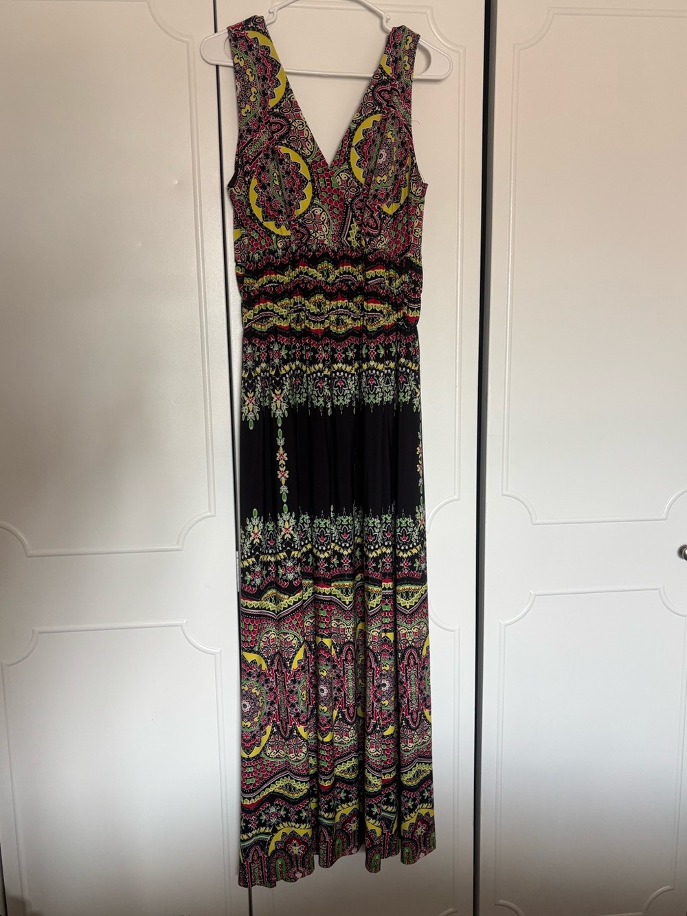 Rhapsody Sleeveless Black Maxi Dress with Pink & Lime Paisley
